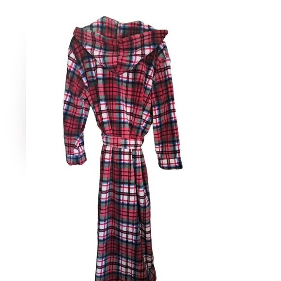 ALEXANDER DEL ROSSA plush plaid hooded bathrobe check robe COZY coastal TAGS SM - Picture 2 of 13
